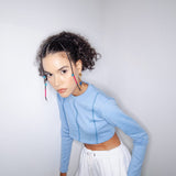 Blue Ribbed Crop Top