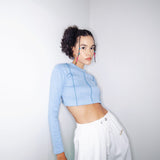 Blue Ribbed Crop Top