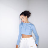 Blue Ribbed Crop Top