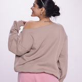 Delulu Beige Off Shoulder Sweatshirt