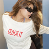 Clock It Boat Neck Oversized Tee