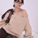 Satin Tie-Up Sweatshirt – Beige