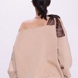 Satin Tie-Up Sweatshirt – Beige