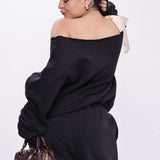 Satin Tie-Up Sweatshirt – Black