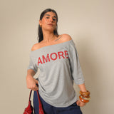 Amore Off Shoulder Tee (Grey)