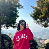 Delulu Pink Off Shoulder Sweatshirt