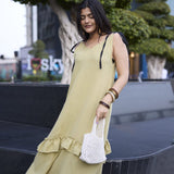 Green Contrast Strap Dress
