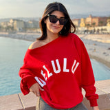 Delulu Red  Off Shoulder Sweatshirt
