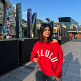 Delulu Red  Off Shoulder Sweatshirt