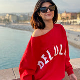 Delulu Red  Off Shoulder Sweatshirt
